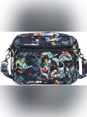 lug Quilted Crossbody Bag in Black with Teal, Mint & Orange Accents